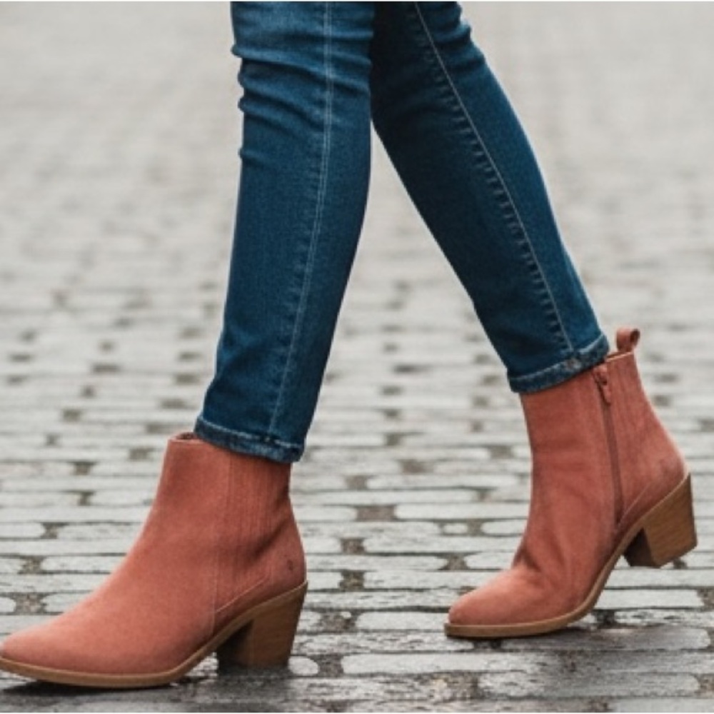 $379 Frye Alton Chelsea Rosewood Pink/Mauve Zip Up Suede Leather Ankle Booties